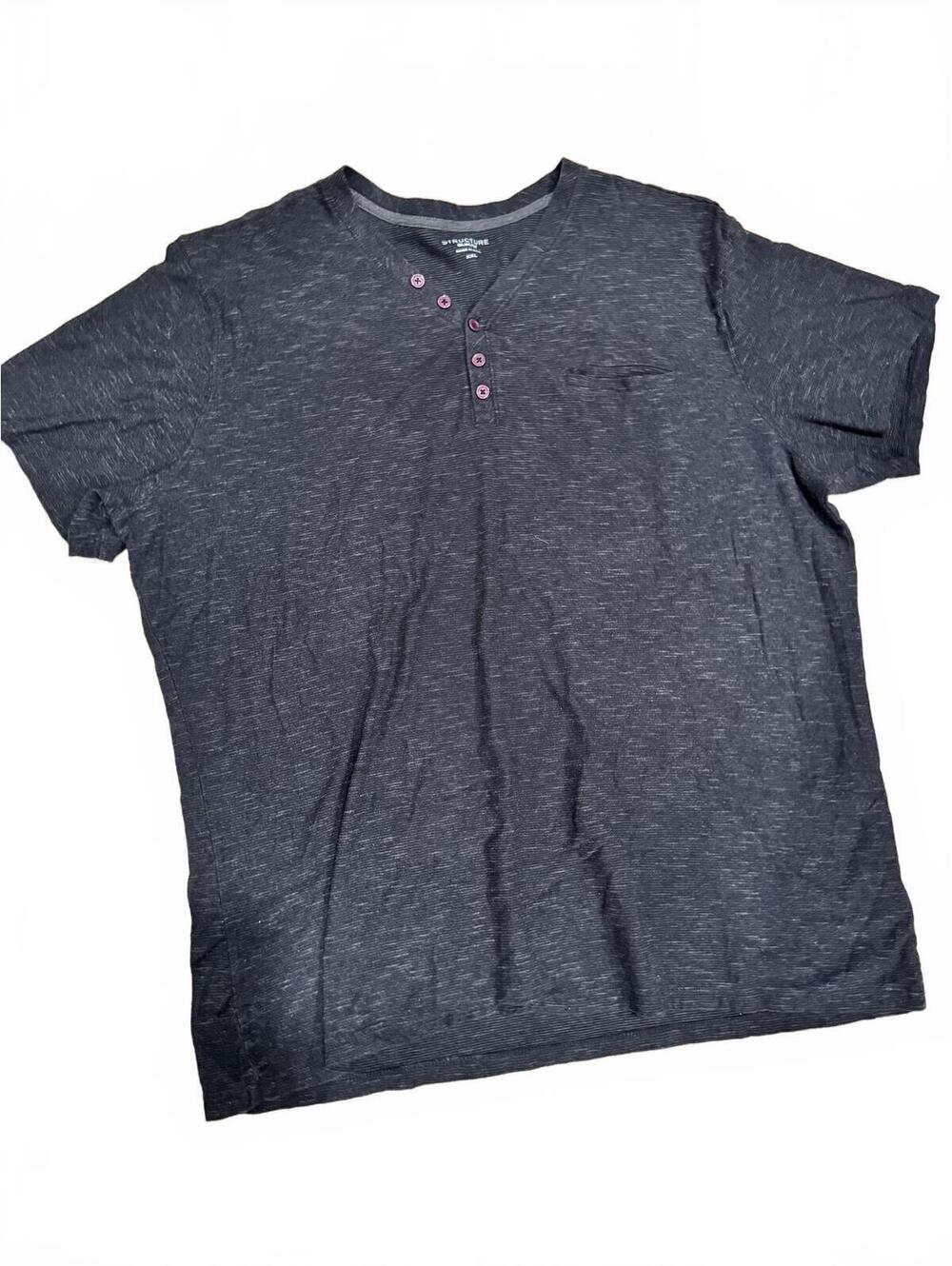 Structure Slim Fit Men's Heathered Henley T-Shirt Gray XXL